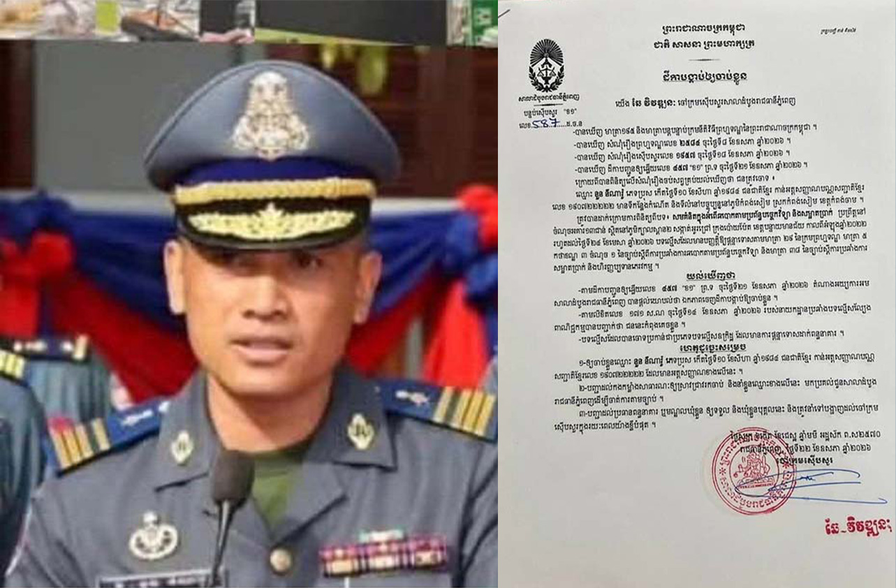 ចៅក្រមស៊ើបសួរសាលាដំបូងរាជធានីភ្នំពេញបង្គាប់ឱ្យចាប់ខ្លួនឈ្មោះ នួន នីណារ៉ូ